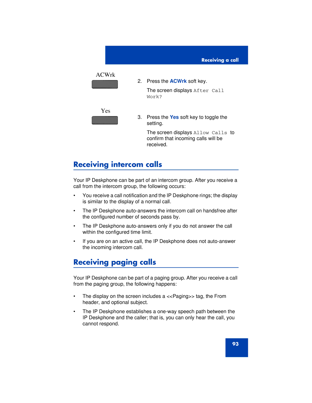 Avaya 1200 manual Receiving intercom calls, Receiving paging calls 