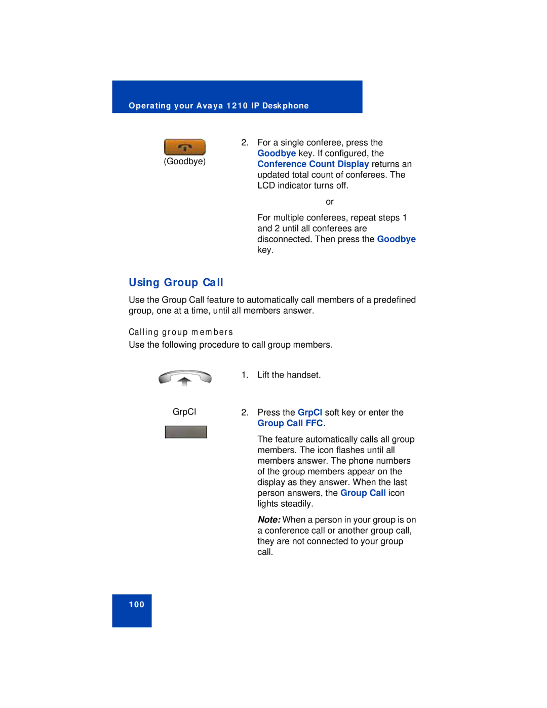 Avaya 1210 manual Using Group Call, Calling group members, Group Call FFC 