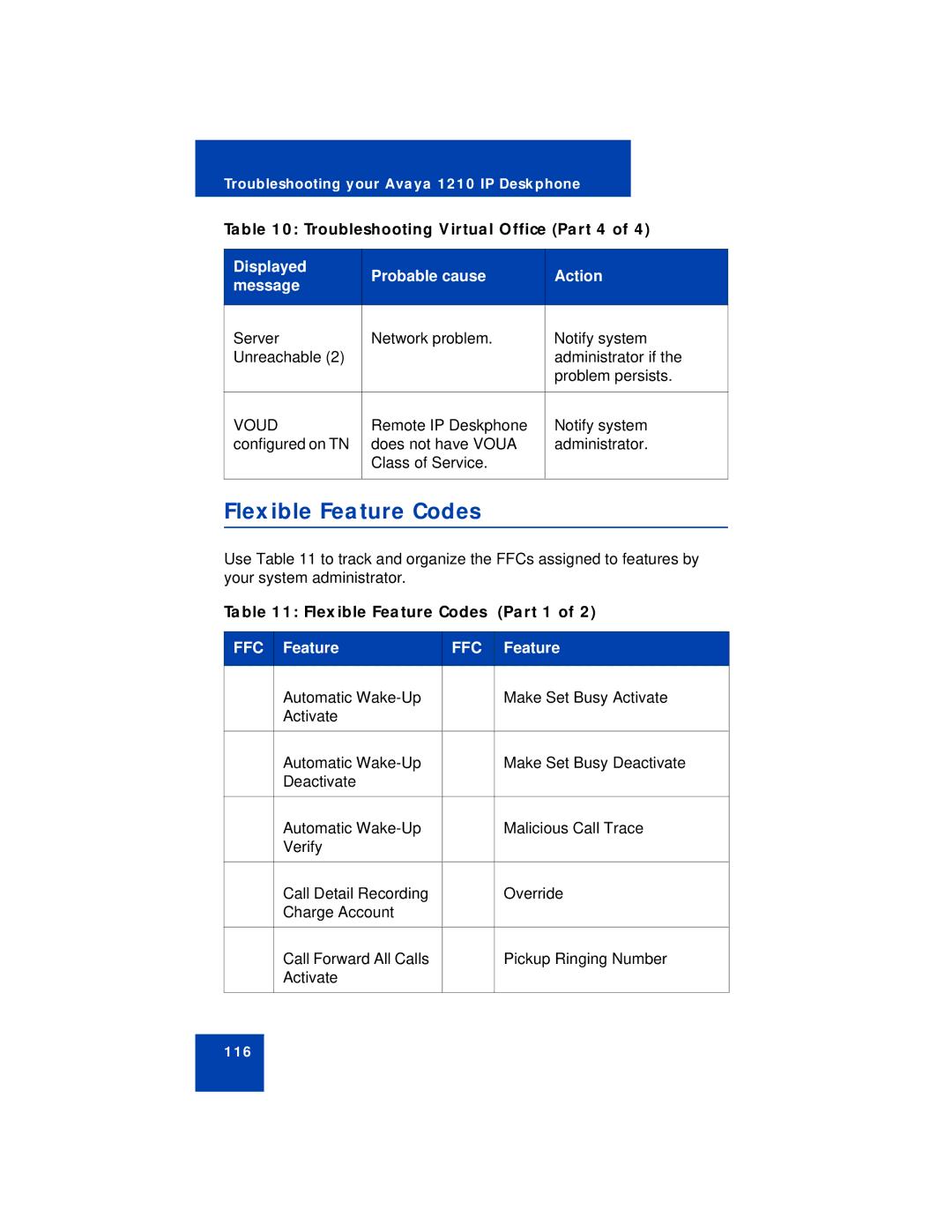 Avaya 1210 manual Flexible Feature Codes, Voud 