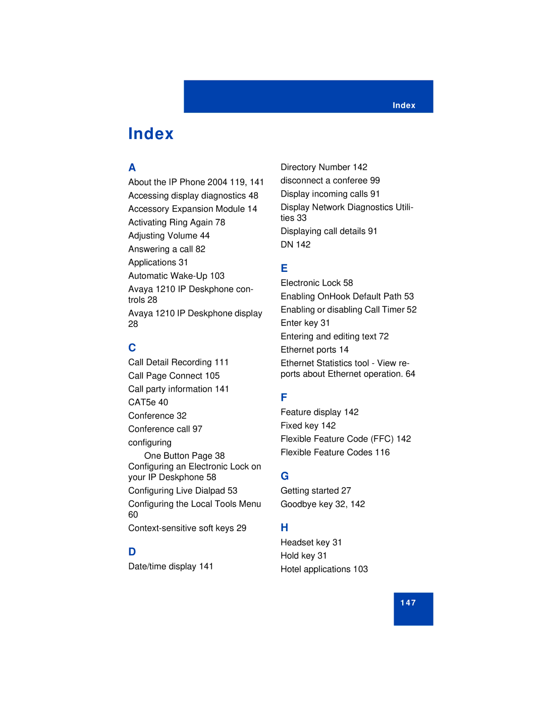 Avaya 1210 manual Index 