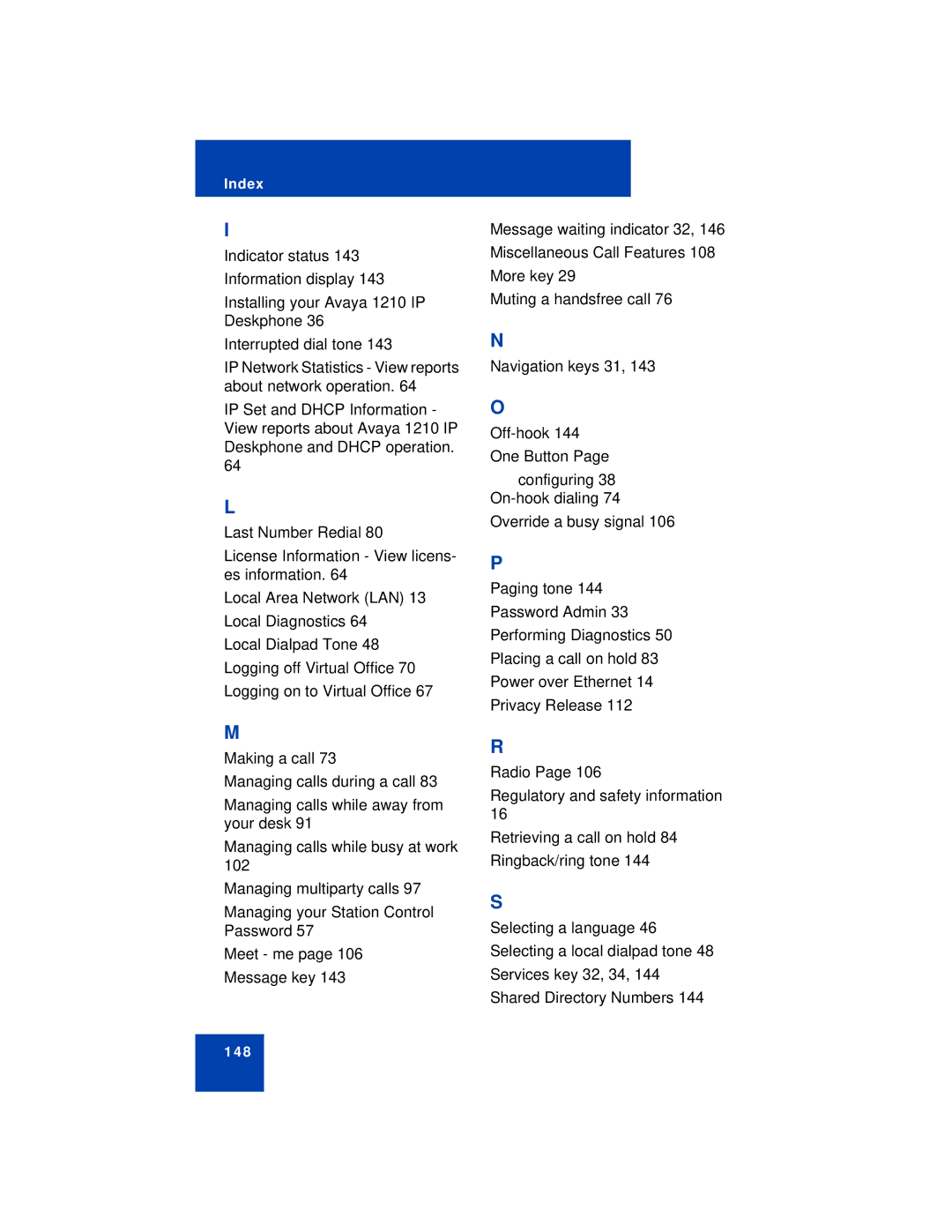 Avaya 1210 manual 148 