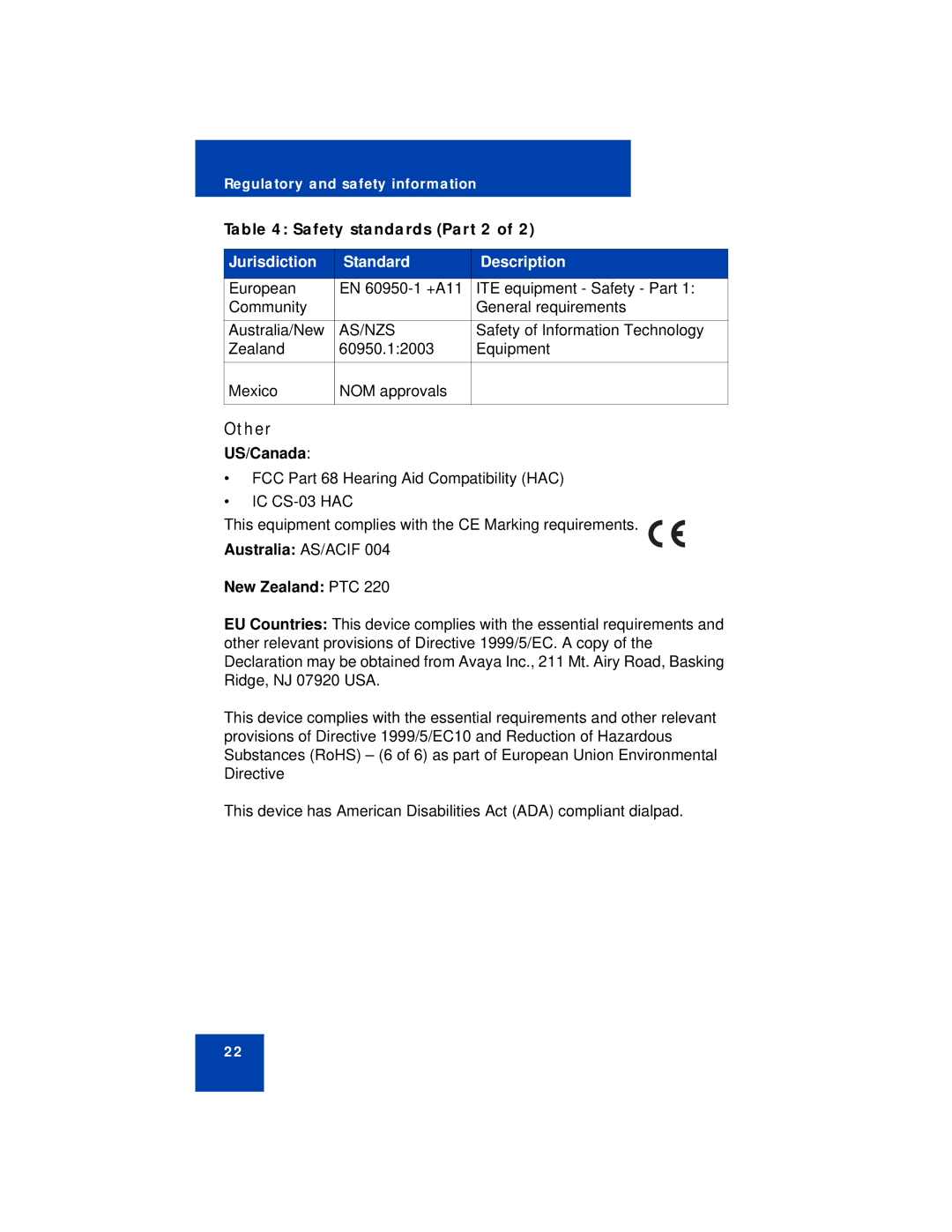 Avaya 1210 manual Safety standards Part 2 