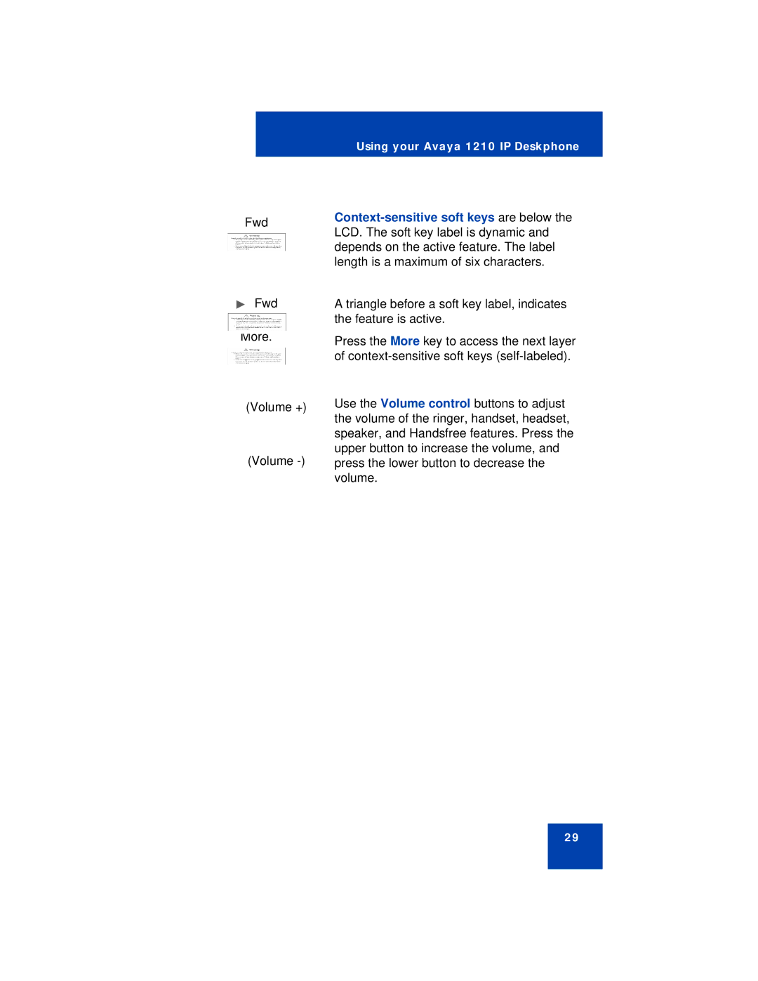 Avaya 1210 manual Context-sensitive soft keys are below 