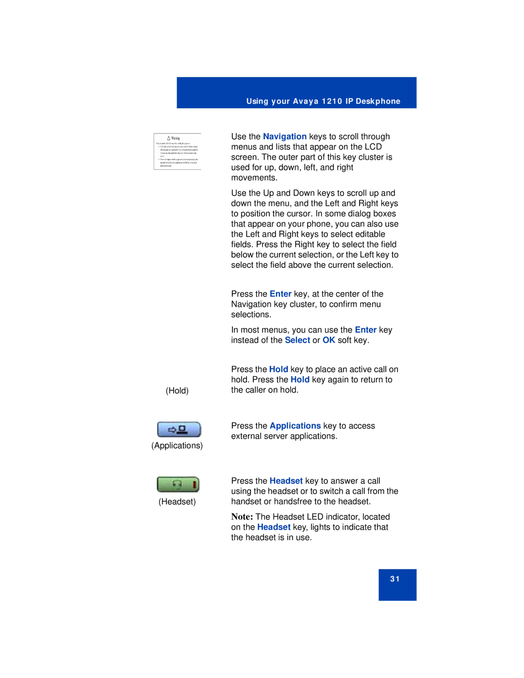 Avaya manual Using your Avaya 1210 IP Deskphone 