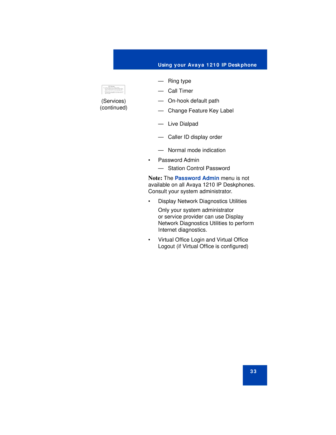 Avaya 1210 manual Ring type 