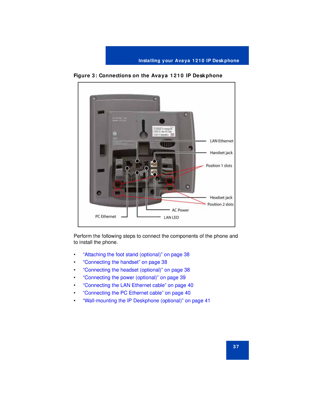 Avaya manual Connections on the Avaya 1210 IP Deskphone 