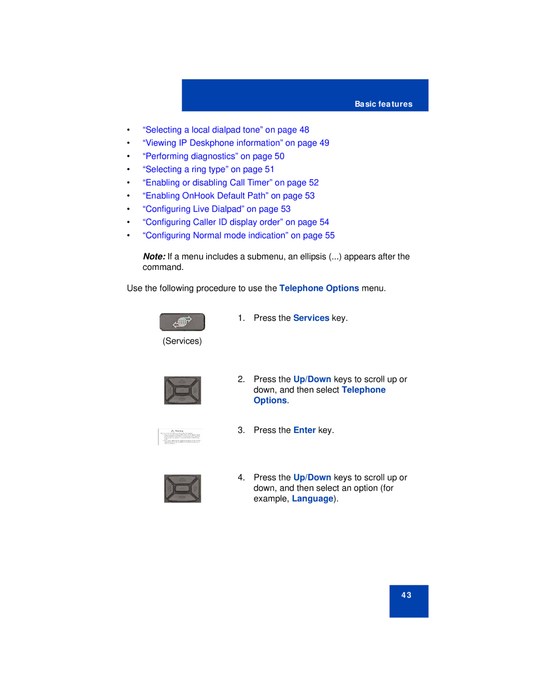 Avaya 1210 manual Basic features 