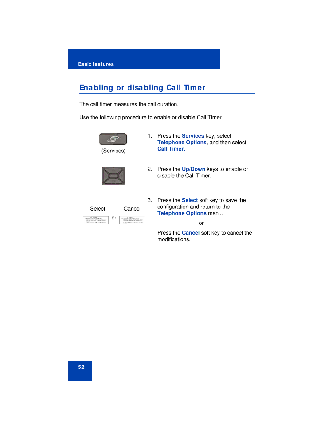 Avaya 1210 manual Enabling or disabling Call Timer 