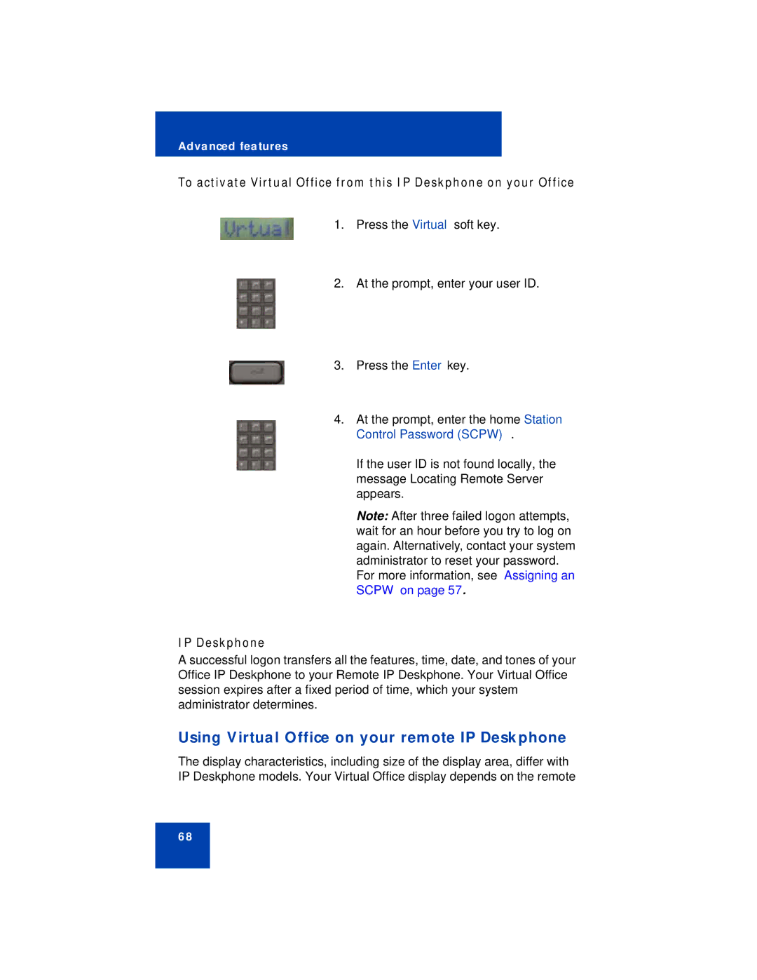 Avaya 1210 manual Using Virtual Office on your remote IP Deskphone 