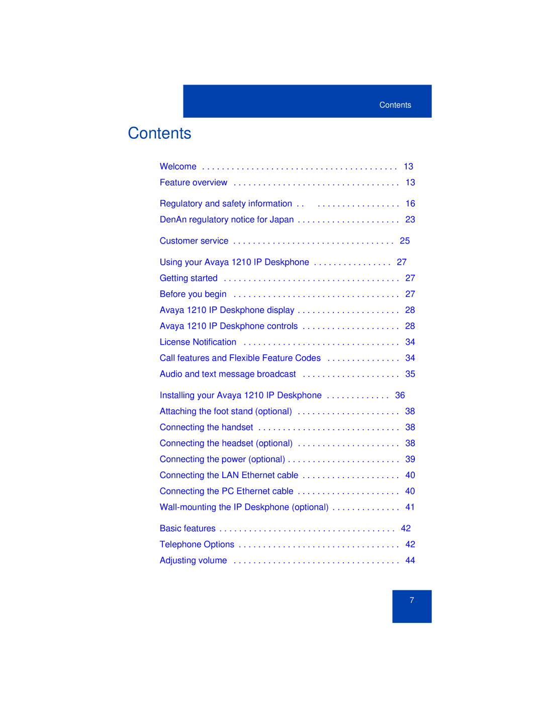 Avaya 1210 manual Contents 