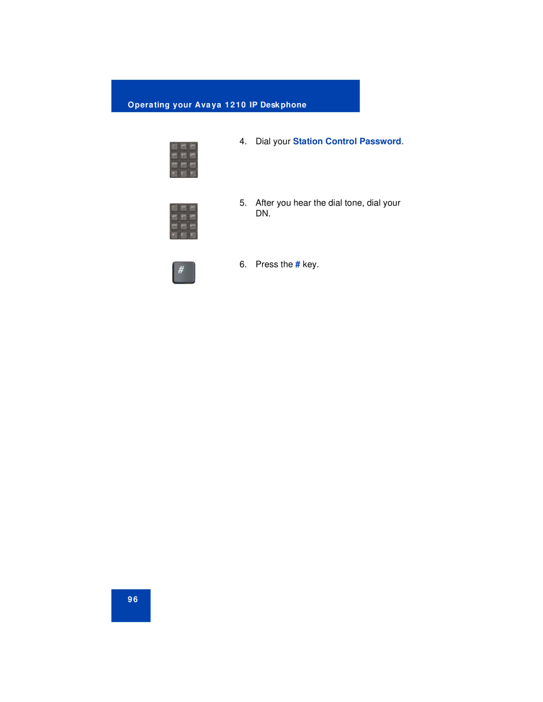 Avaya 1210 manual After you hear the dial tone, dial your DN Press the # key 