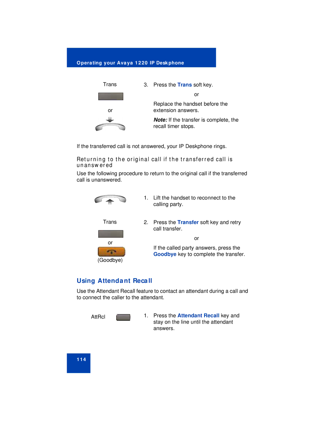 Avaya 1220 manual Using Attendant Recall 