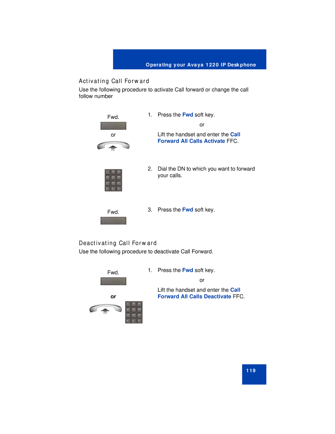 Avaya 1220 manual Activating Call Forward, Deactivating Call Forward 