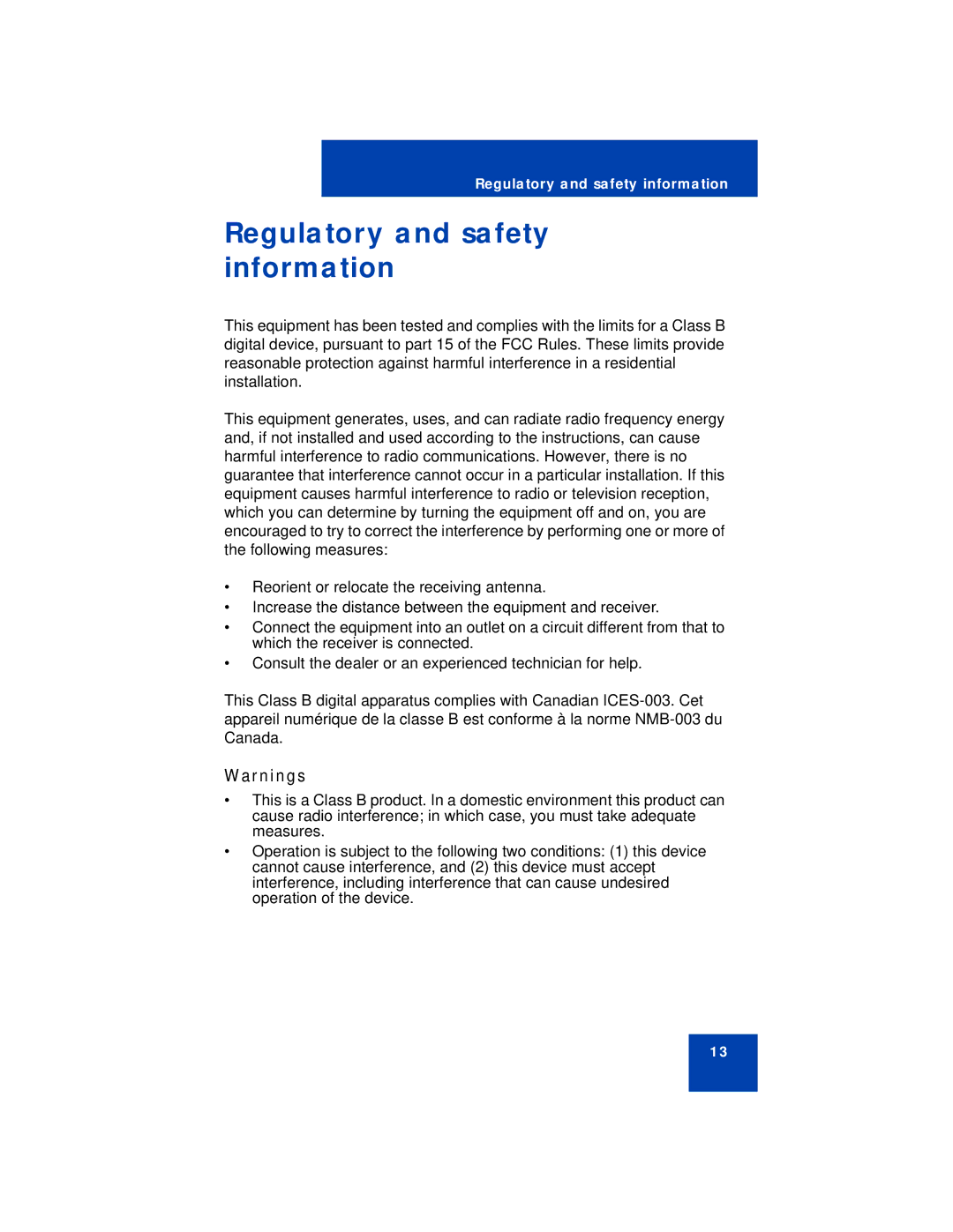 Avaya 1220 manual Regulatory and safety information 