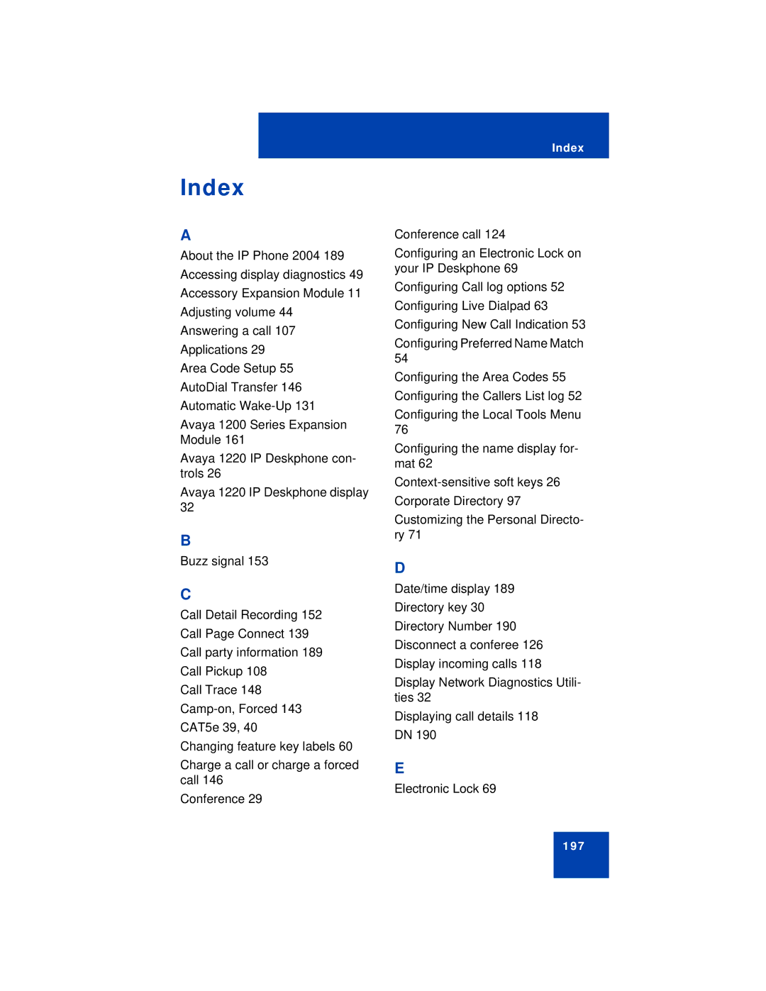 Avaya 1220 manual Index 