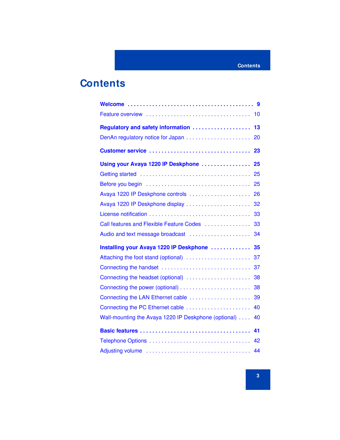 Avaya 1220 manual Contents 