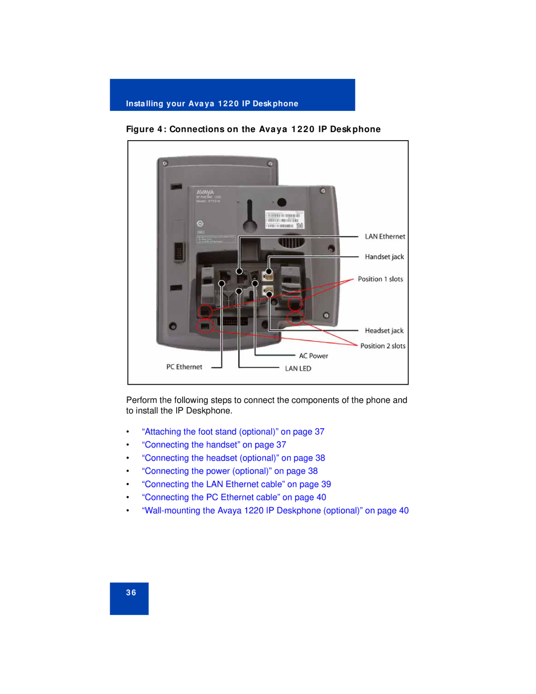 Avaya manual Connections on the Avaya 1220 IP Deskphone 