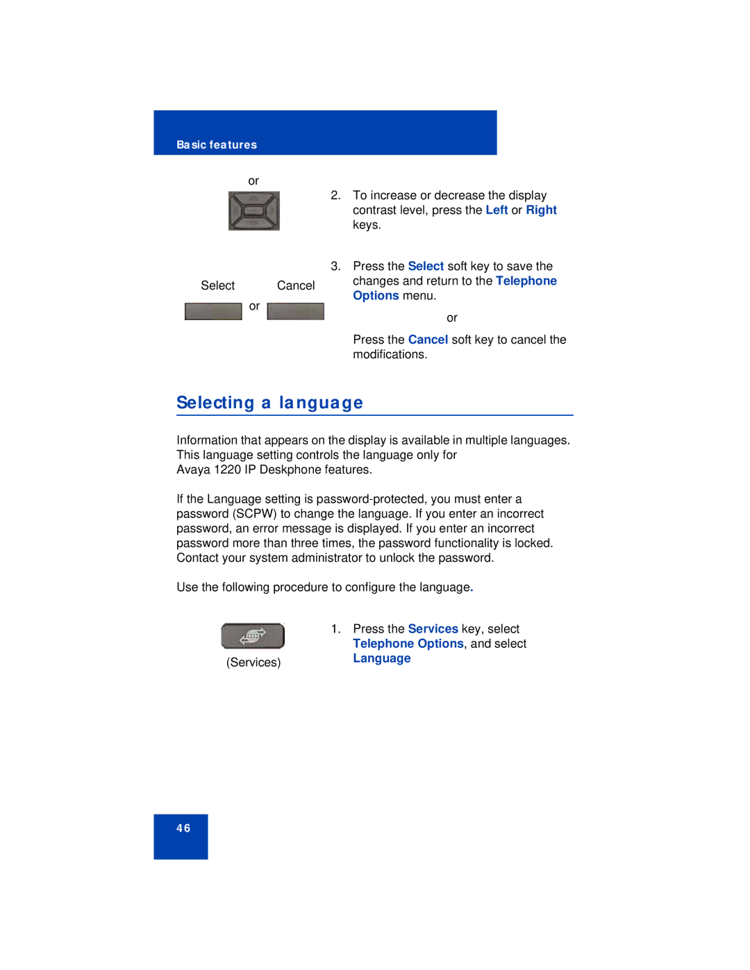 Avaya 1220 manual Selecting a language 