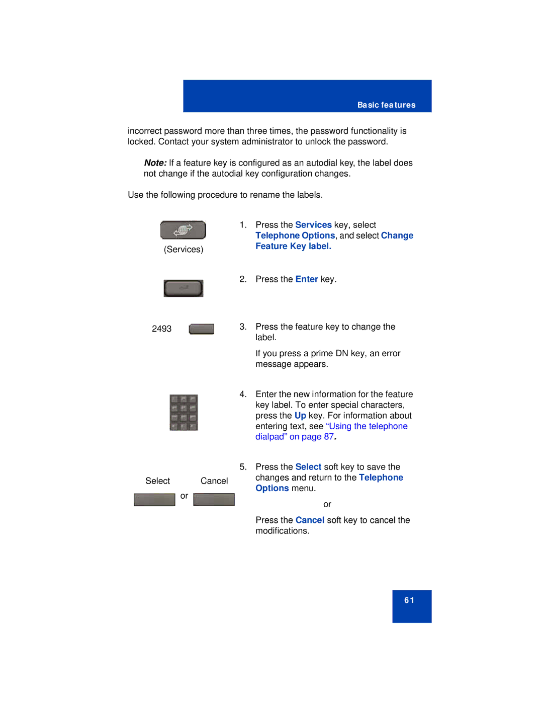 Avaya 1220 manual Feature Key label 