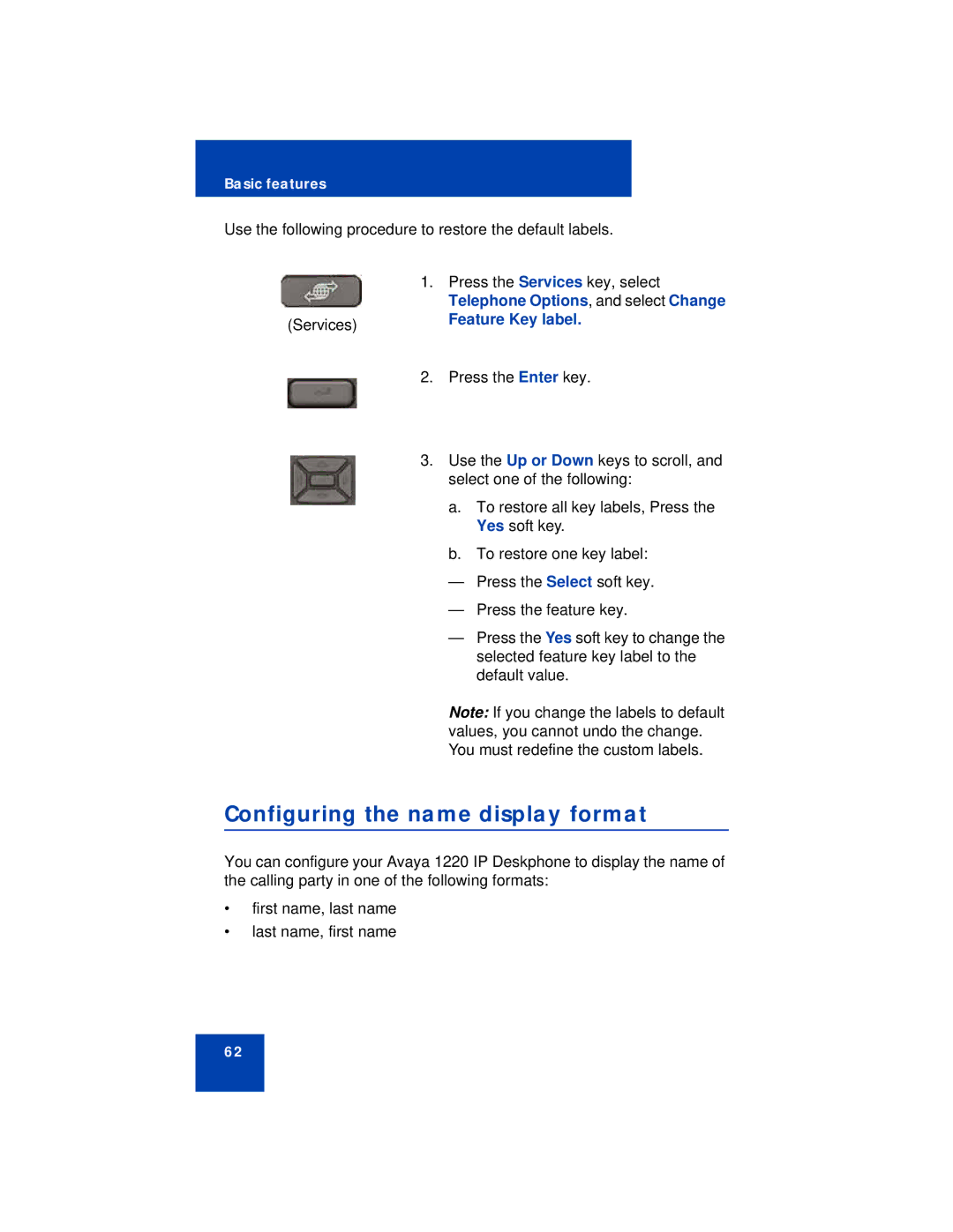 Avaya 1220 manual Configuring the name display format 