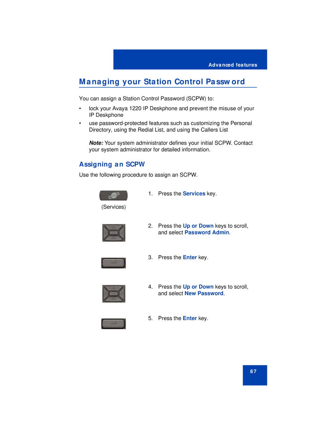 Avaya 1220 manual Managing your Station Control Password, Assigning an Scpw 