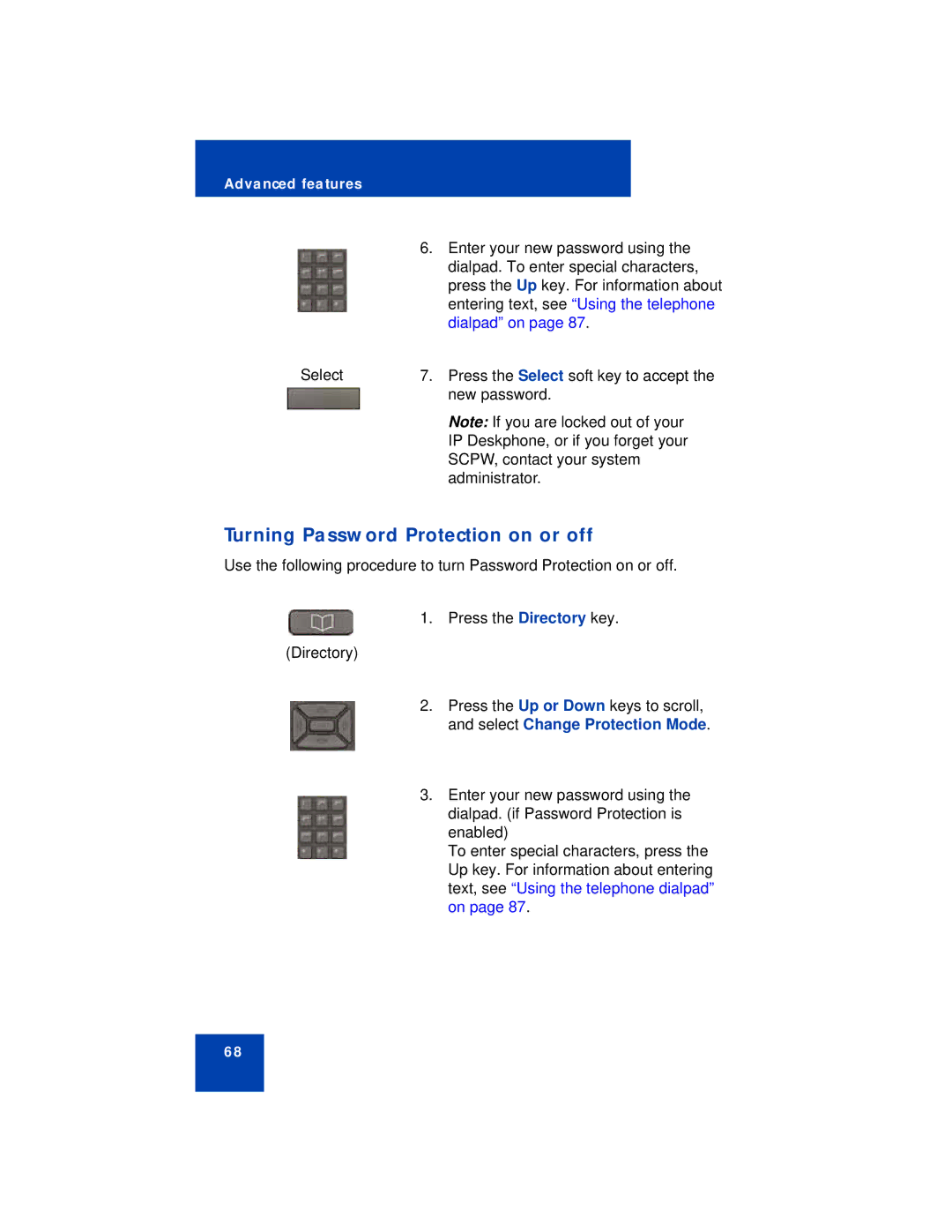 Avaya 1220 manual Turning Password Protection on or off, Dialpad on 