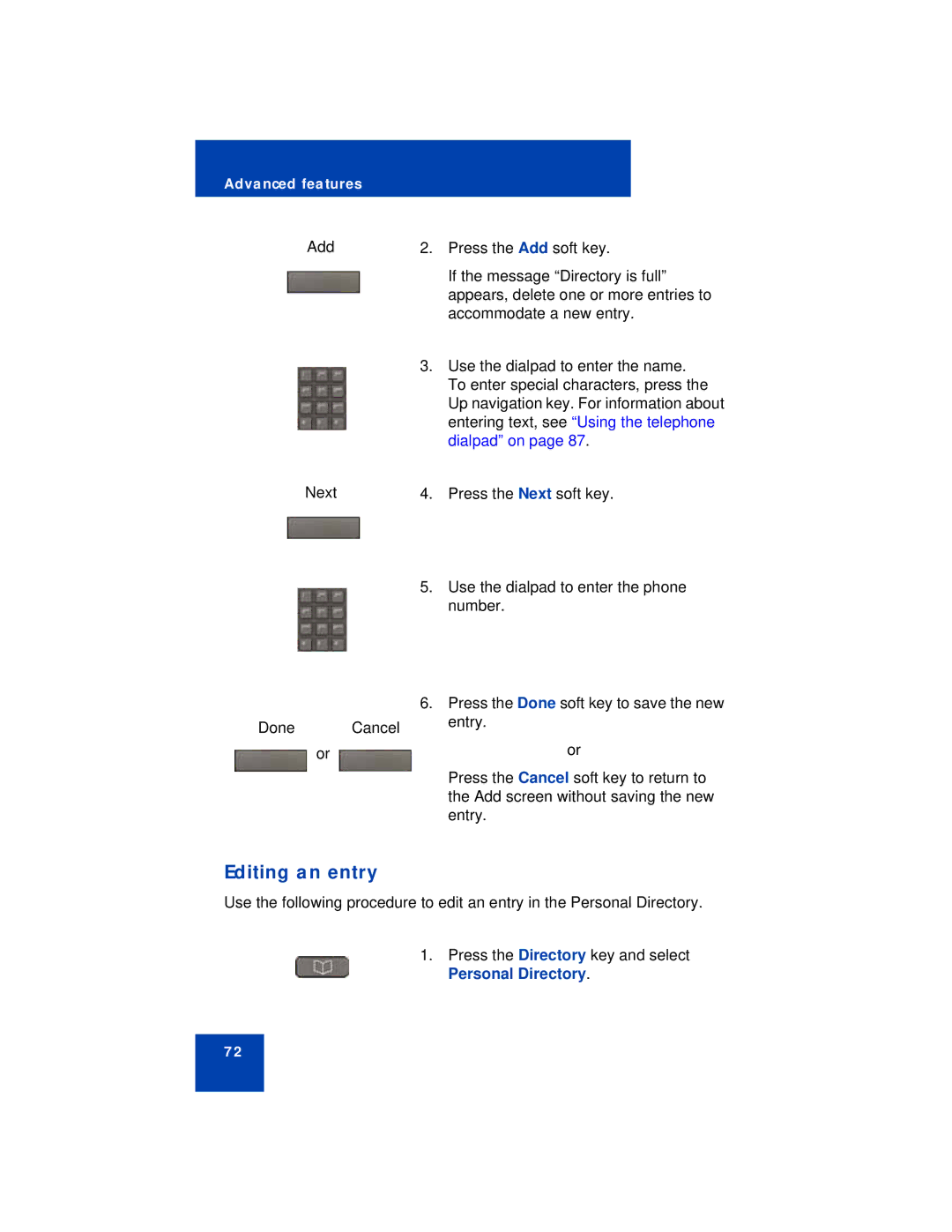 Avaya 1220 manual Editing an entry 