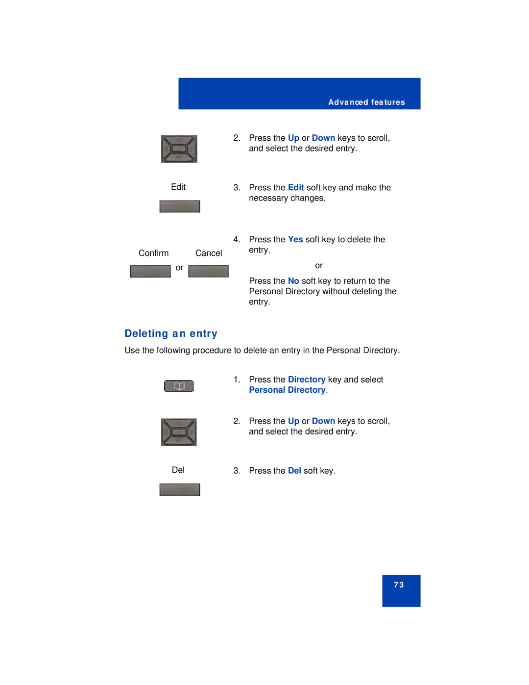 Avaya 1220 manual Deleting an entry 