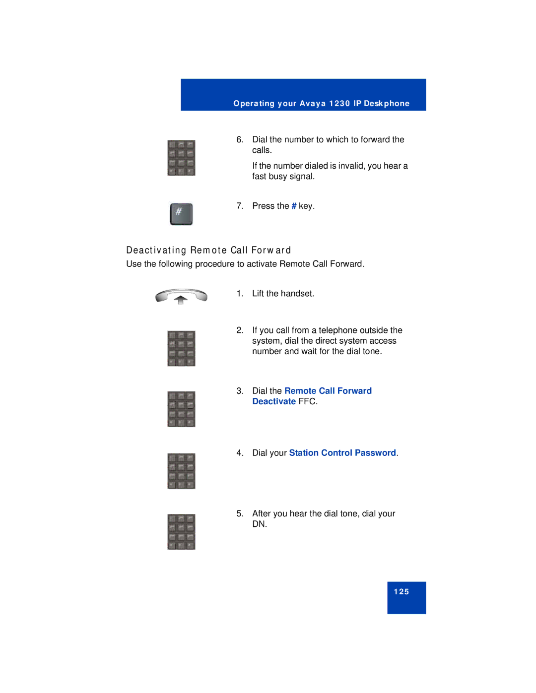 Avaya 1230 manual Deactivating Remote Call Forward 