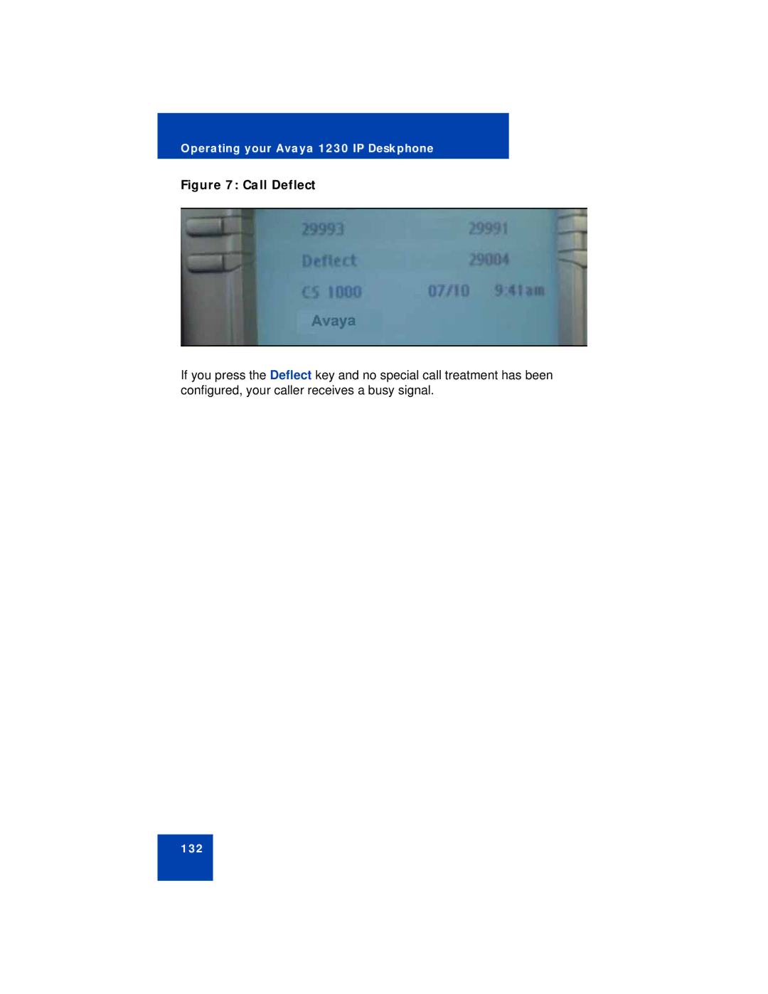 Avaya 1230 manual Call Deflect 