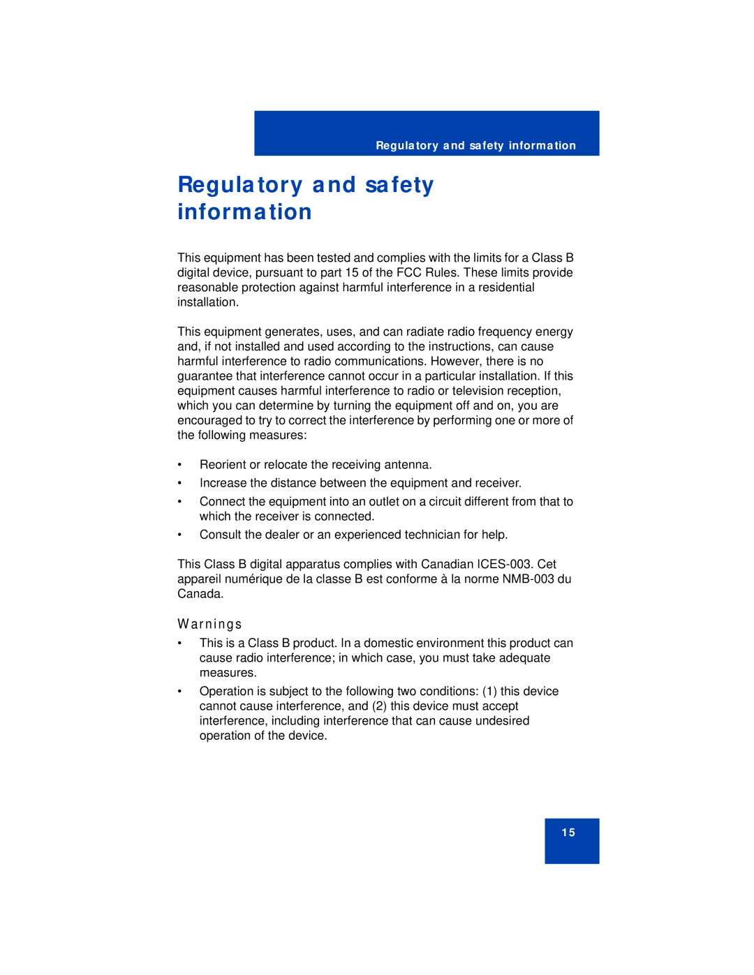 Avaya 1230 manual Regulatory and safety information 