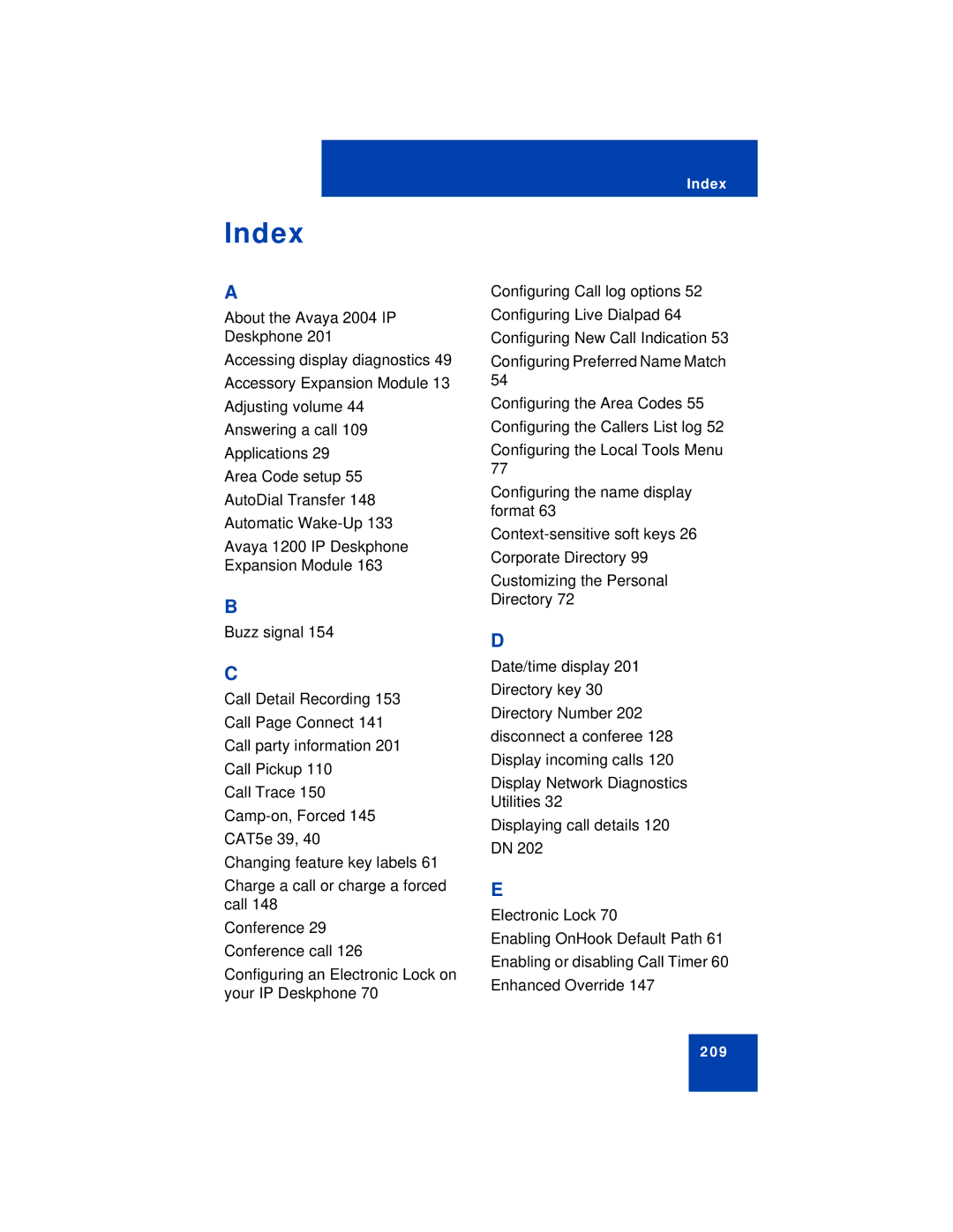 Avaya 1230 manual Index 