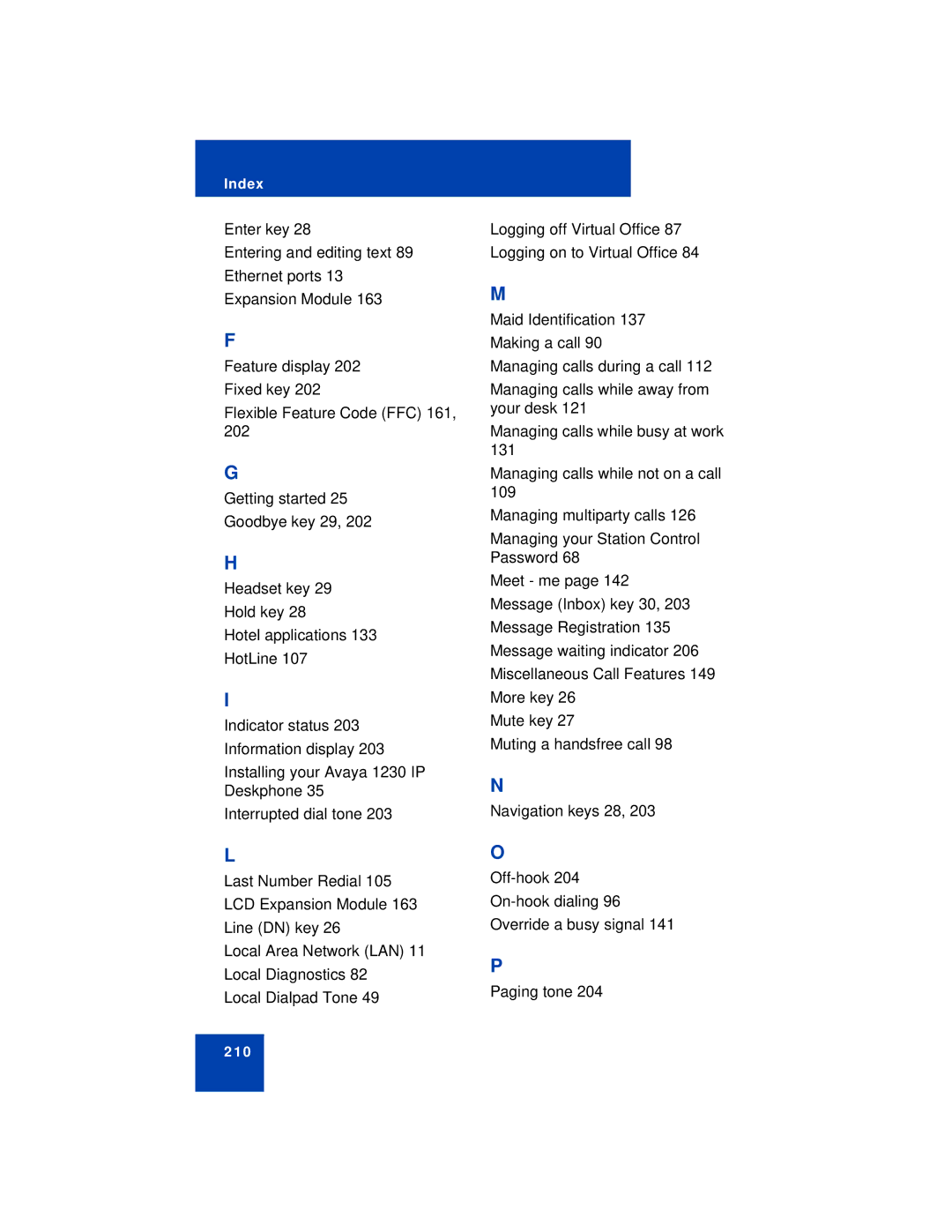 Avaya 1230 manual 210 