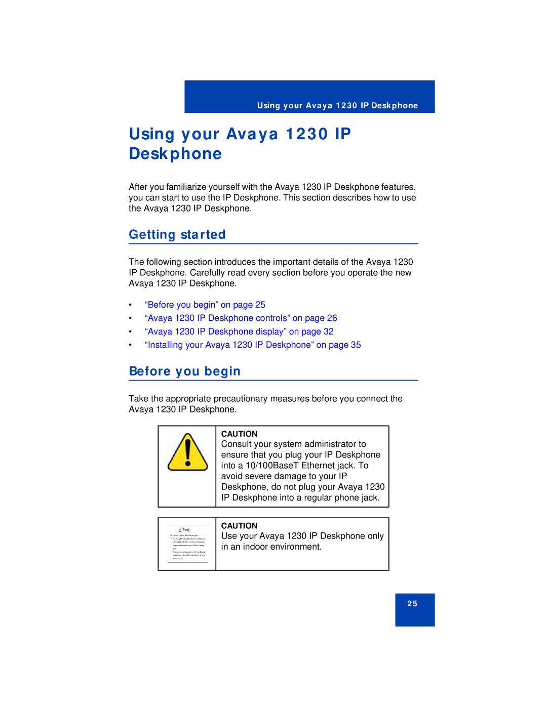 Avaya manual Using your Avaya 1230 IP Deskphone, Getting started, Before you begin 