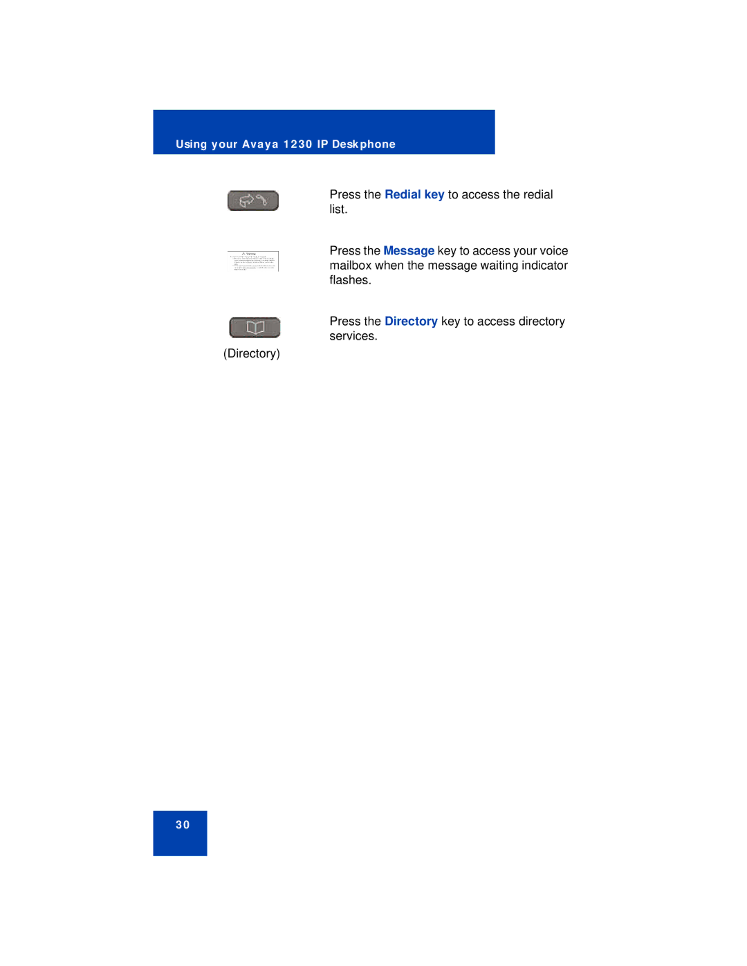 Avaya manual Using your Avaya 1230 IP Deskphone 