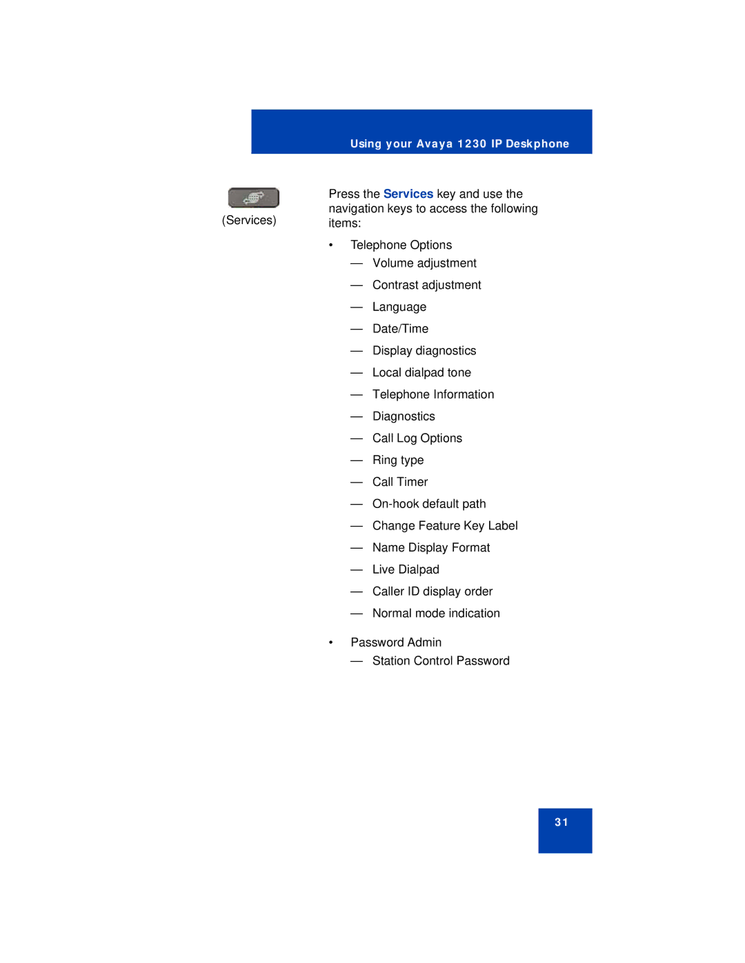 Avaya manual Using your Avaya 1230 IP Deskphone 