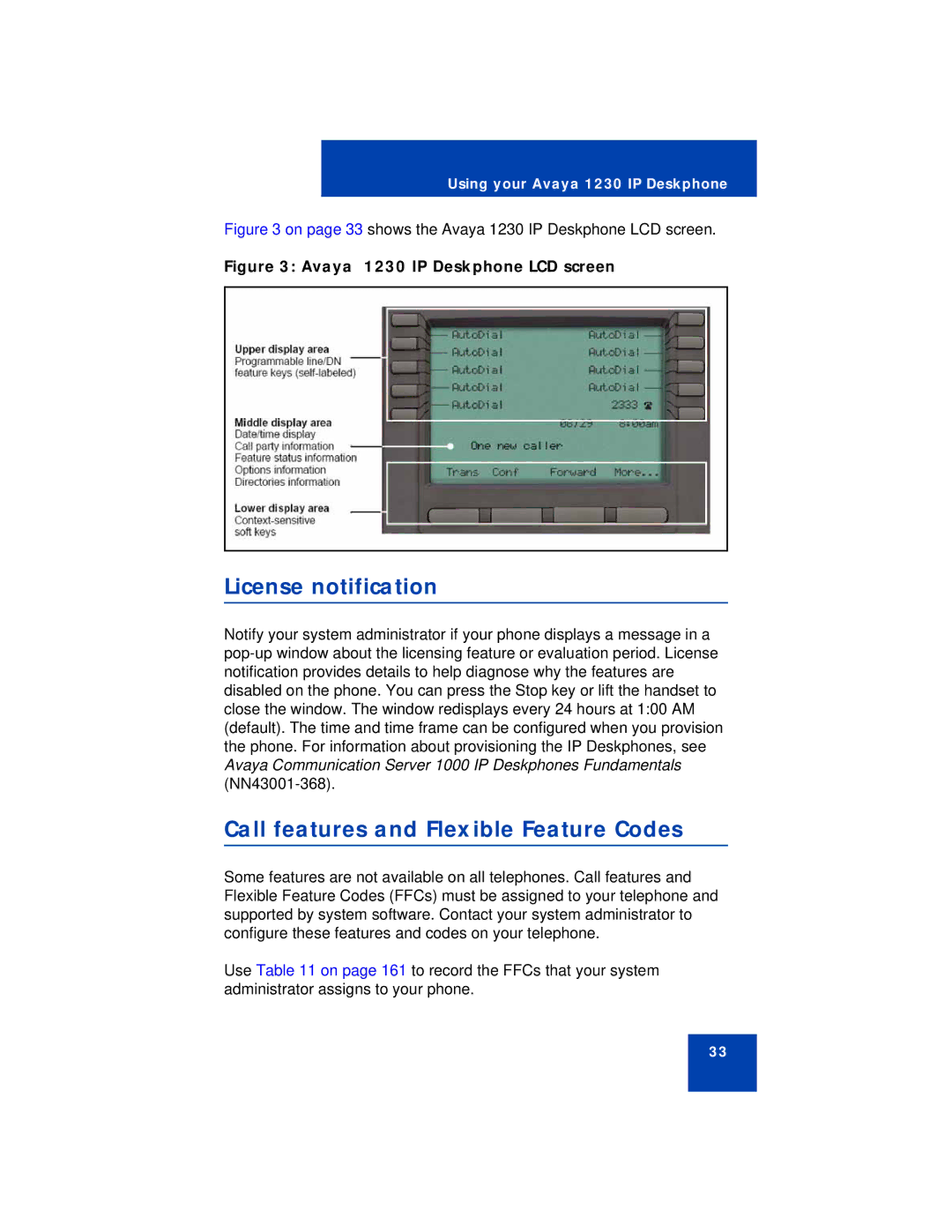 Avaya 1230 manual License notification, Call features and Flexible Feature Codes 