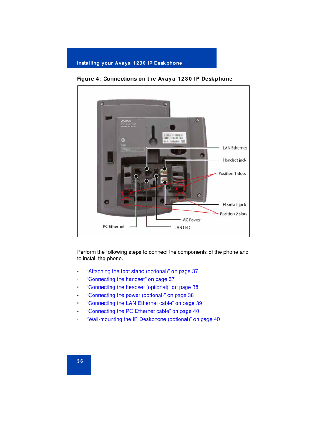 Avaya manual Connections on the Avaya 1230 IP Deskphone 