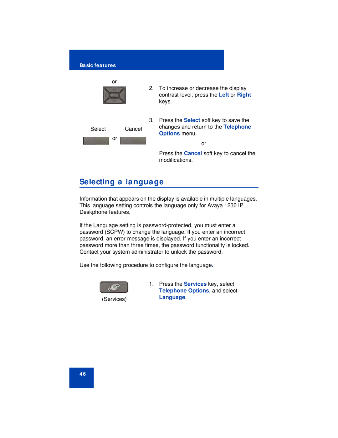 Avaya 1230 manual Selecting a language 