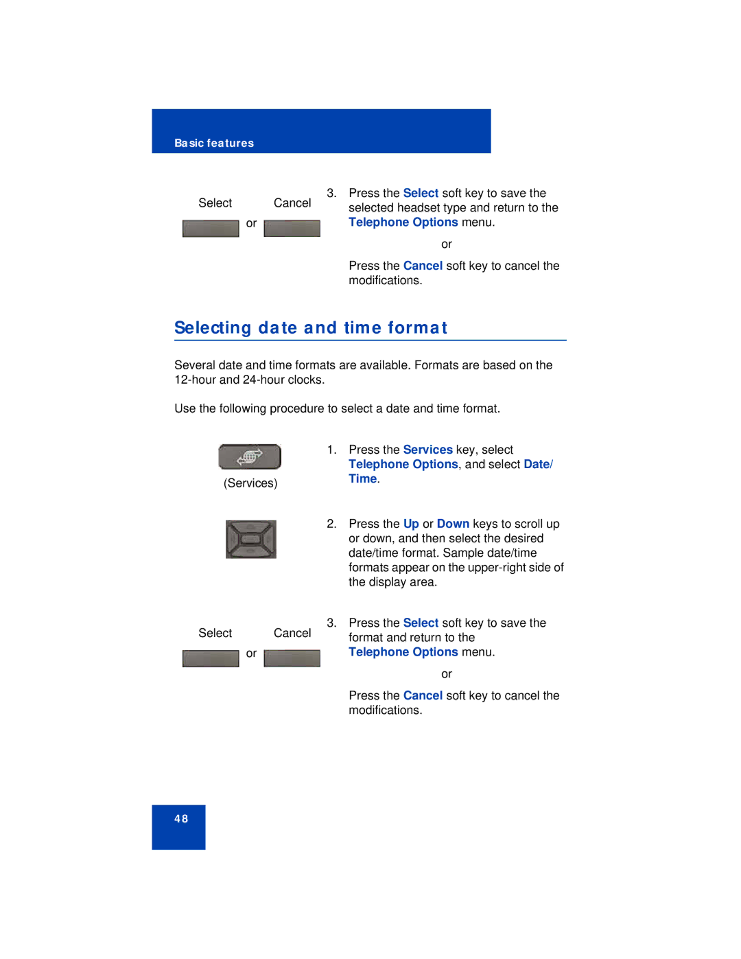 Avaya 1230 manual Selecting date and time format 