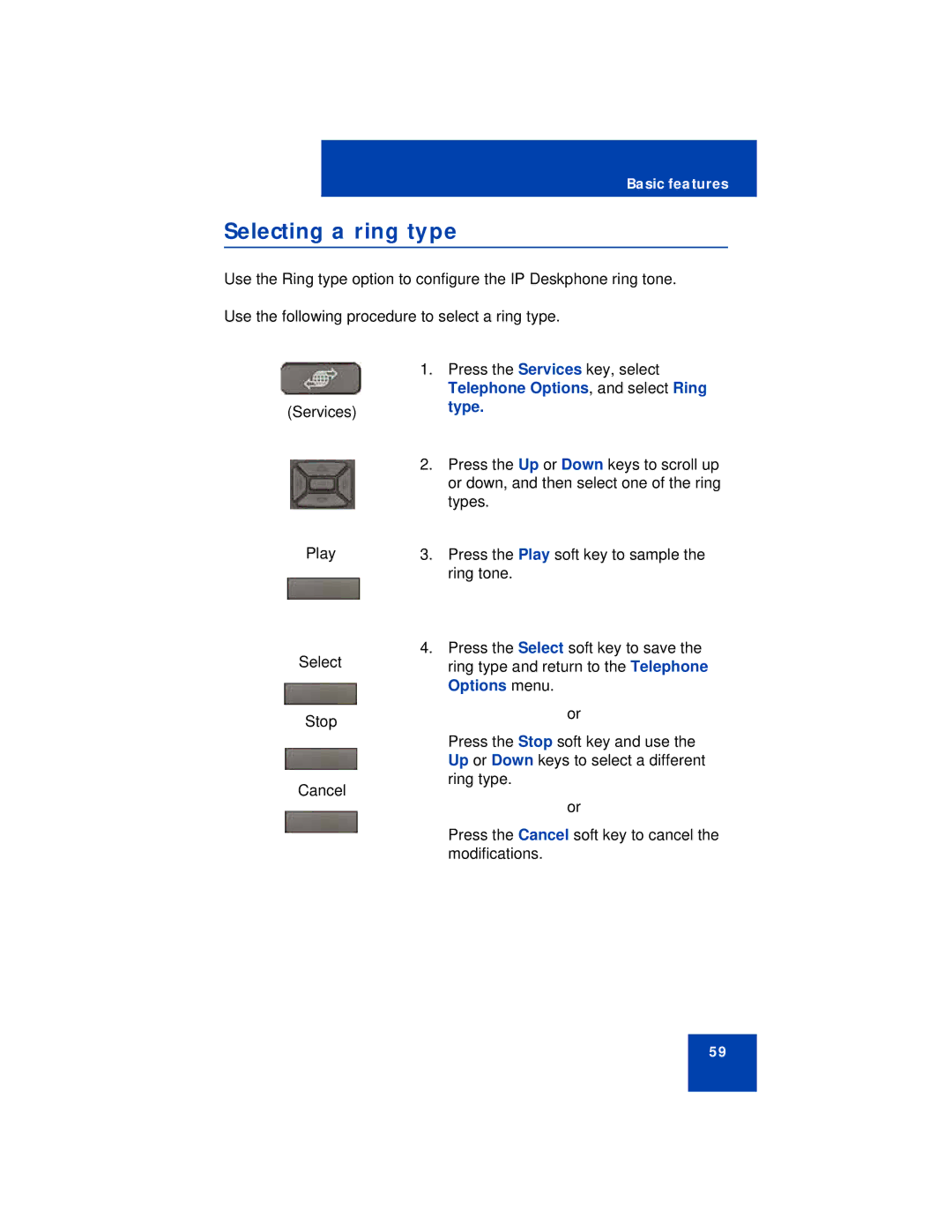 Avaya 1230 manual Selecting a ring type 