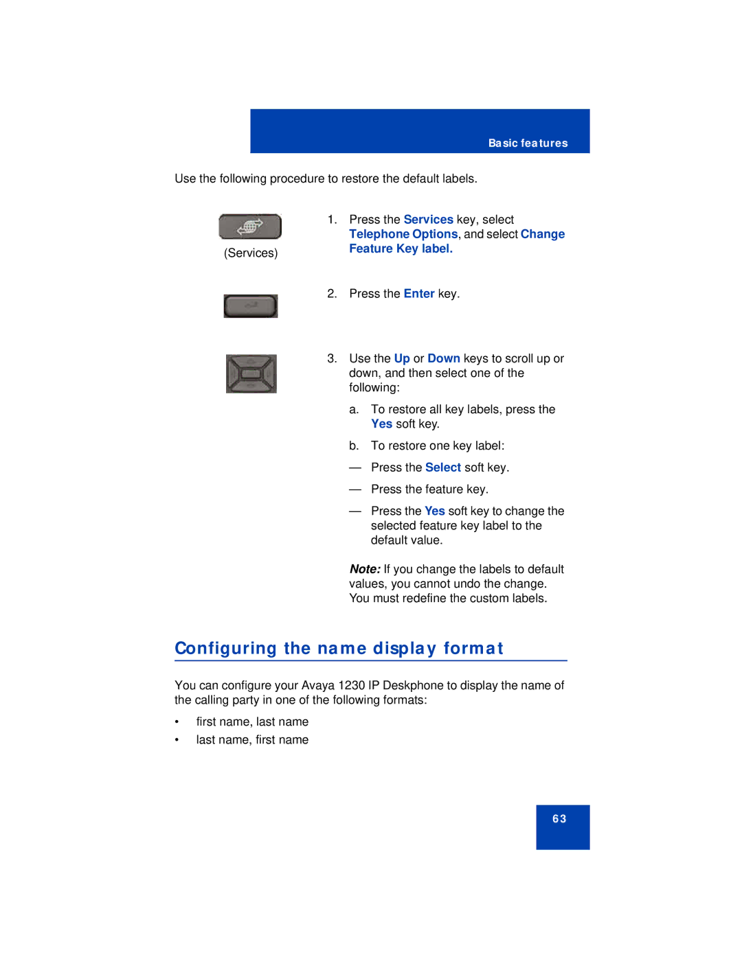 Avaya 1230 manual Configuring the name display format 