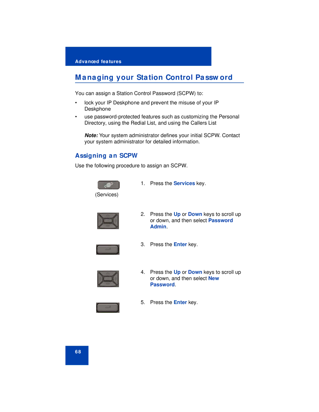 Avaya 1230 manual Managing your Station Control Password, Assigning an Scpw 