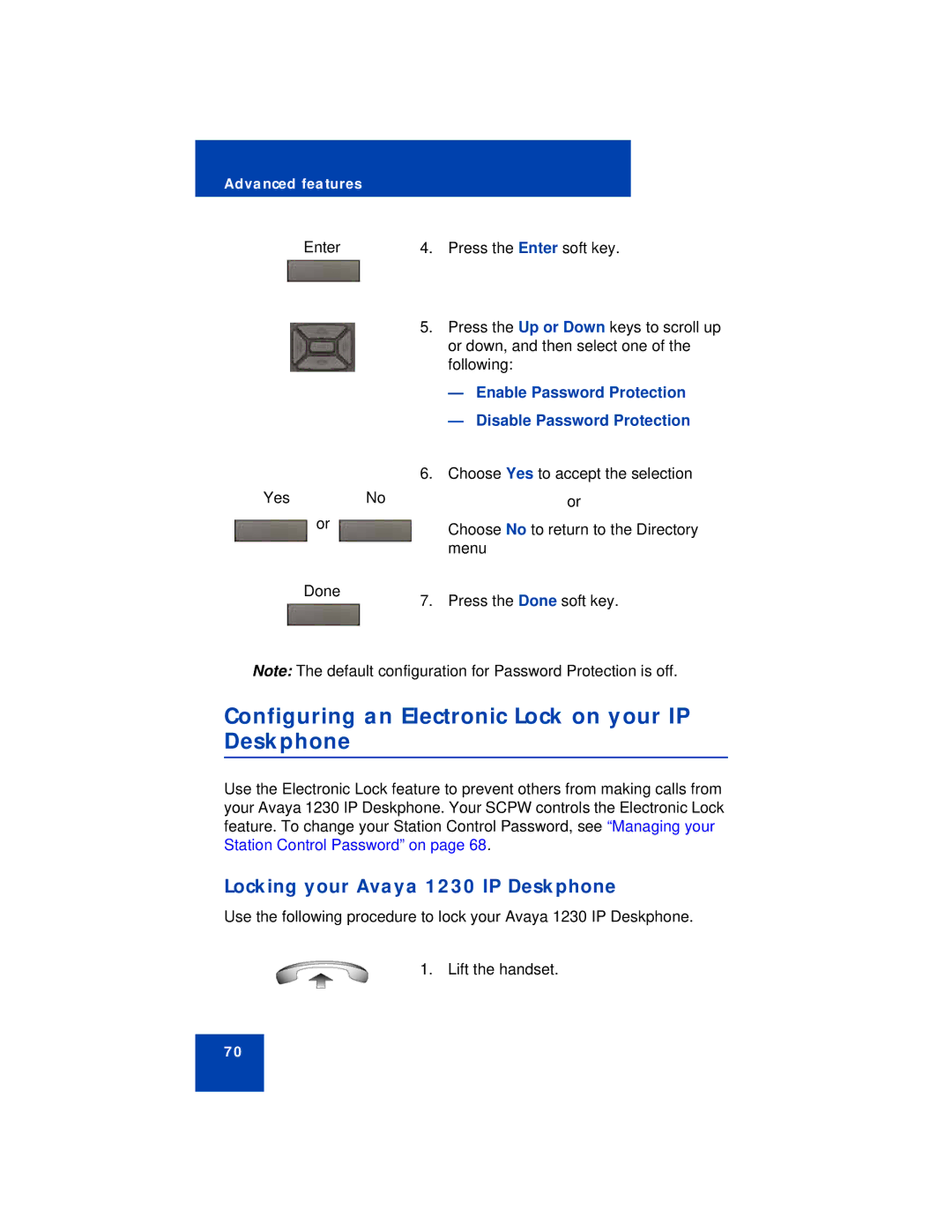 Avaya manual Configuring an Electronic Lock on your IP Deskphone, Locking your Avaya 1230 IP Deskphone 