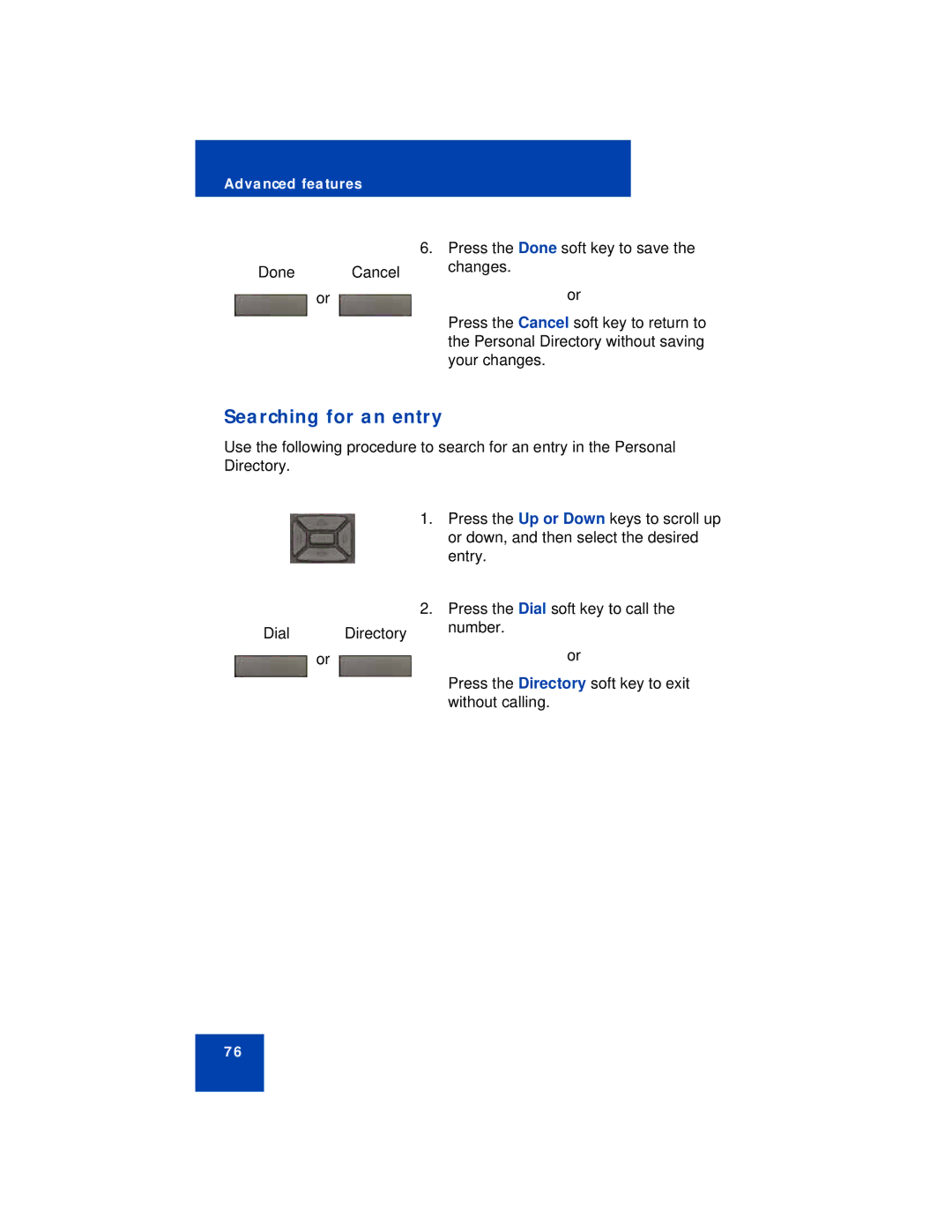 Avaya 1230 manual Searching for an entry 