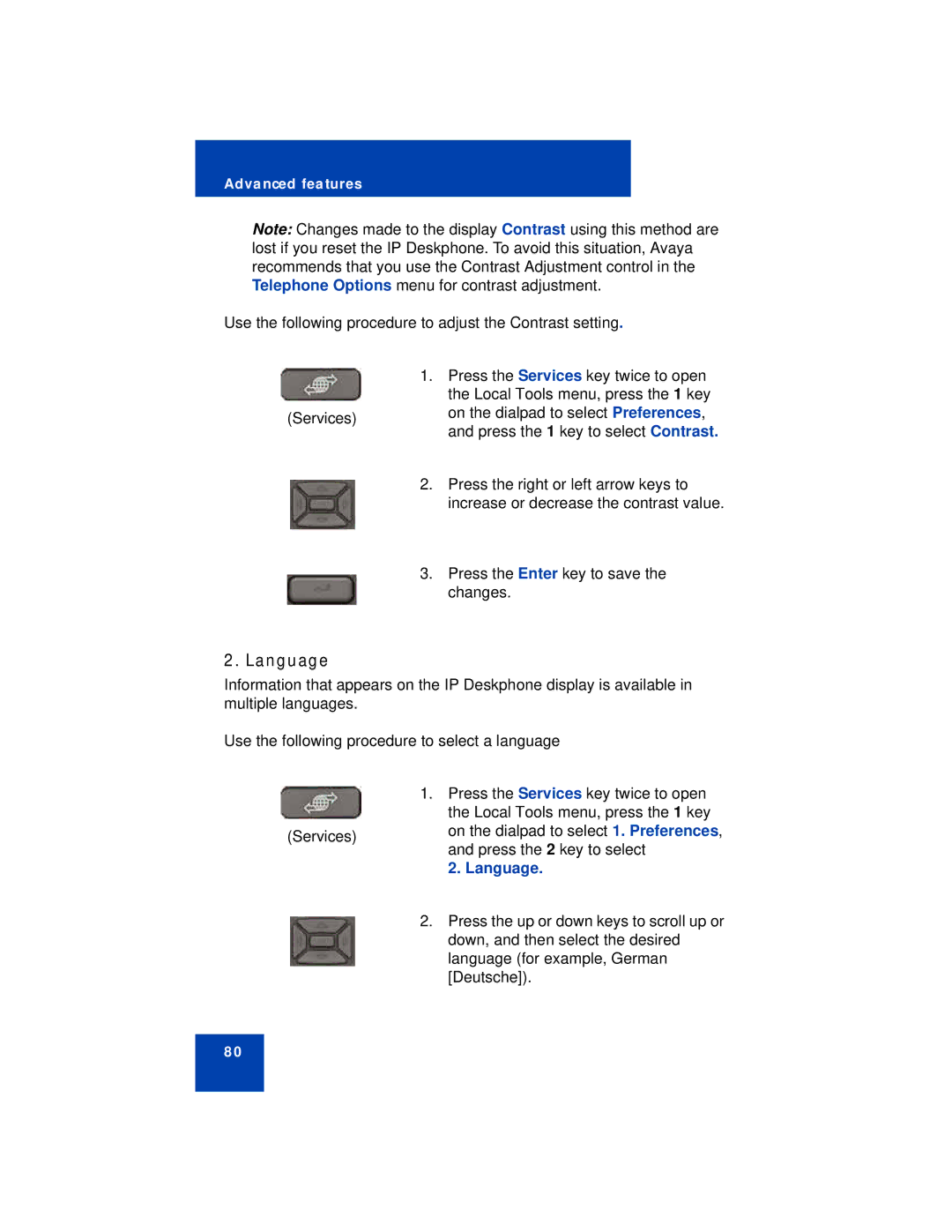 Avaya 1230 manual Language 