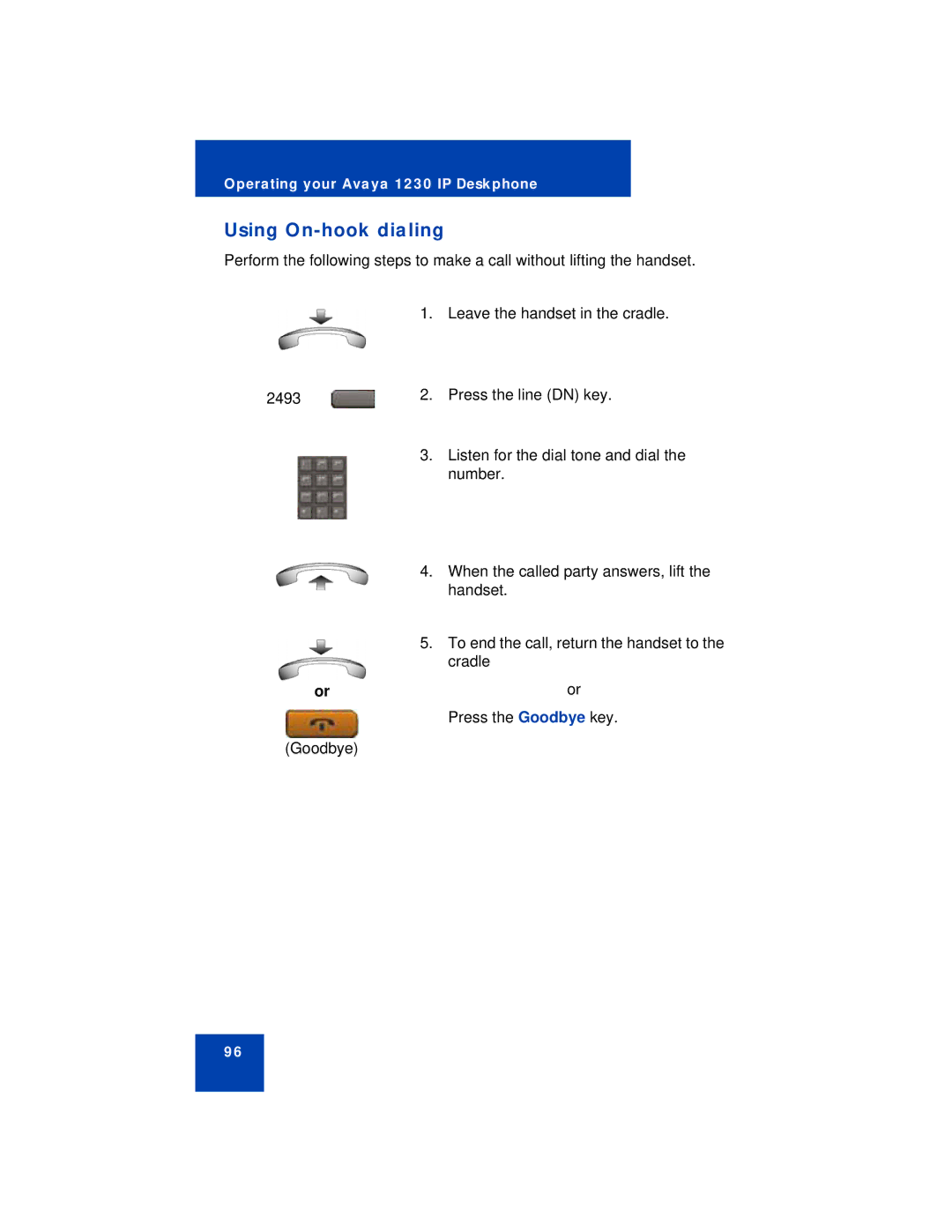 Avaya 1230 manual Using On-hook dialing 