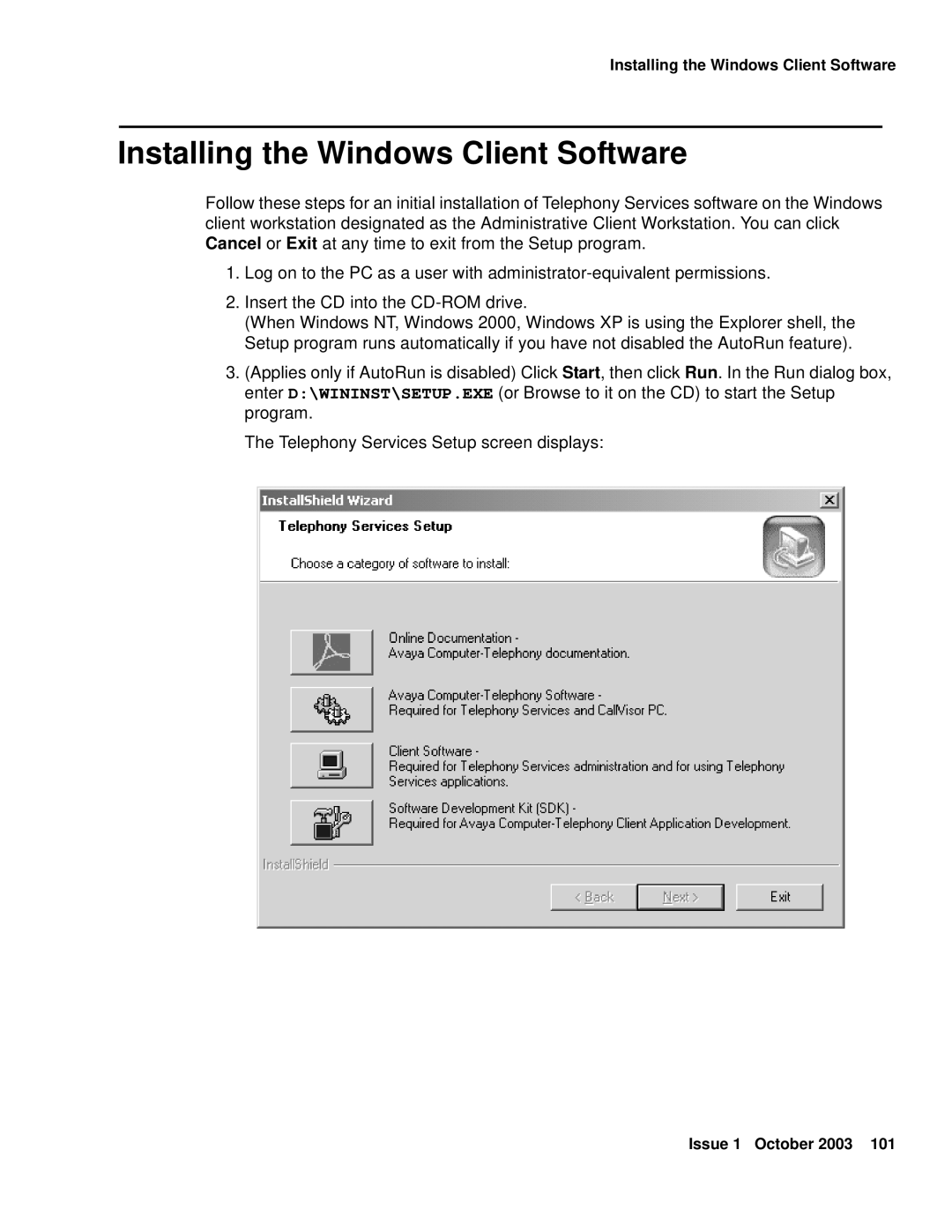 Avaya 1.3 manual Installing the Windows Client Software 