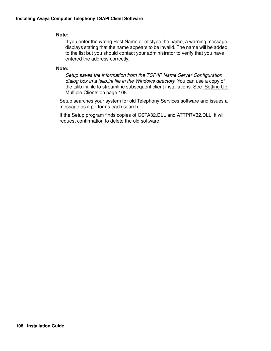 Avaya 1.3 manual Installing Avaya Computer Telephony Tsapi Client Software 