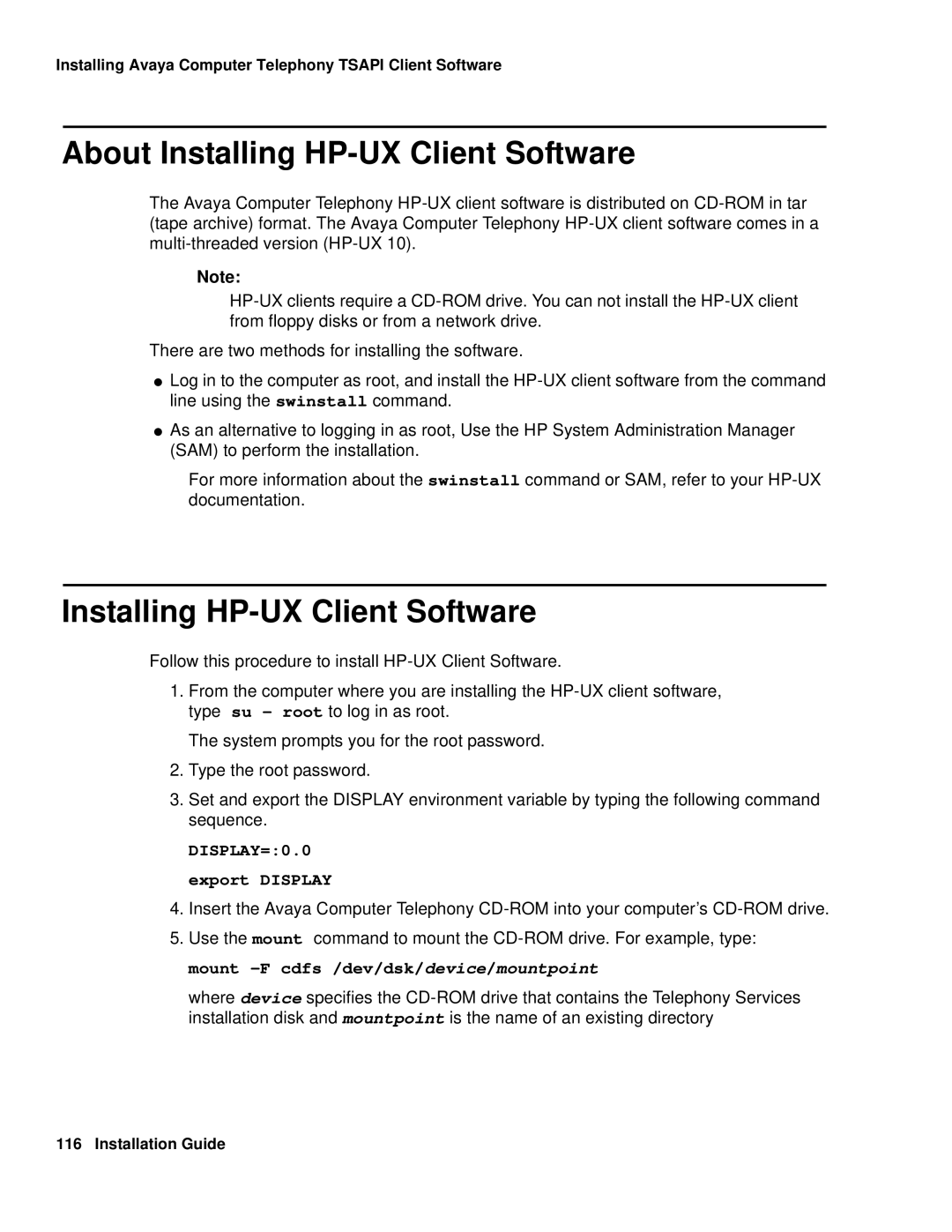 Avaya 1.3 manual About Installing HP-UX Client Software, DISPLAY=0.0 export Display 